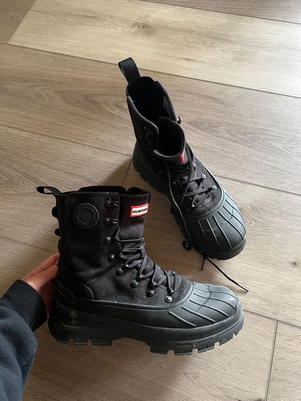 Hunter Black Woman’s Waterproof Lace-Up Rubber Toe Boots